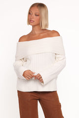 Kenny Off Shoulder Knit Sweater - Cream