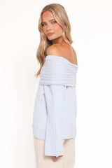 Kenny Off Shoulder Knit Sweater - Pale Blue