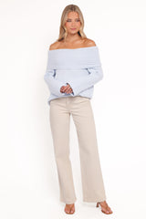 Kenny Off Shoulder Knit Sweater - Pale Blue