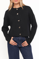 Loulani Heart Button Cardigan - Black