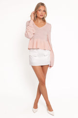 Molly Pearl Peplum Knit Sweater - Light Pink