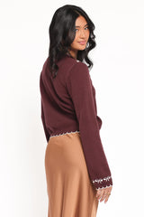 Payton Bow Scallop Cardigan - Plum