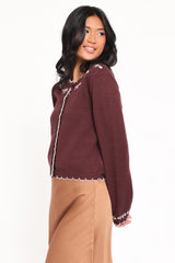 Payton Bow Scallop Cardigan - Plum