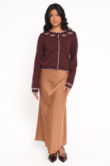 Payton Bow Scallop Cardigan - Plum