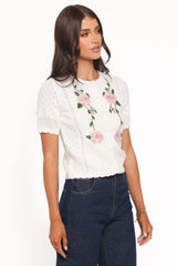 Rossi Floral Button Up Cardigan - White/Pink