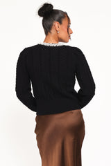 Sheena Rhinestone Collar Holiday Cardigan - Black