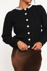 Sheena Rhinestone Collar Holiday Cardigan - Black
