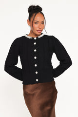 Sheena Rhinestone Collar Holiday Cardigan - Black