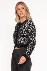 Tyra Animal Print Faux Mohair Cardigan - Black