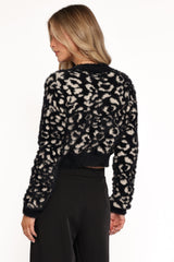 Tyra Animal Print Faux Mohair Cardigan - Black