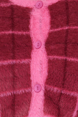 Viola Plaid Button Front Cardigan - Burgundy