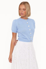 Zena Puff Sleeve Cardigan - Cornflower Blue