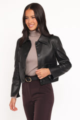 Hope Crop Faux Leather Jacket - Black