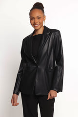 Jamie Faux Leather Blazer - Black