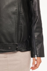 Parsons Oversized Faux Leather Moto Jacket - Black