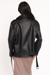 Parsons Oversized Faux Leather Moto Jacket - Black