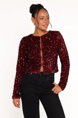 Scarlette Cropped Jacket - Burgundy Sequin
