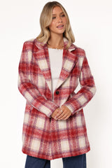 Travistine Long Plaid Coat - Pink
