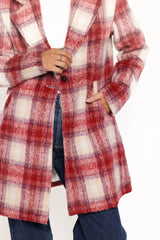 Travistine Long Plaid Coat - Pink