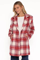 Travistine Long Plaid Coat - Pink