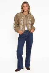 Vako Quilted Embroidered Jacket - Olive