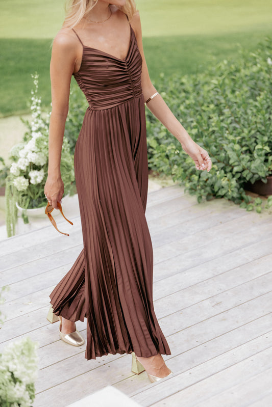 Angelique Pleated Jumpsuit - Chocolate Brown