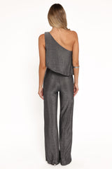 Anna One Shoulder Lurex Jumpsuit - Black Silver