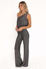 Anna One Shoulder Lurex Jumpsuit - Black Silver