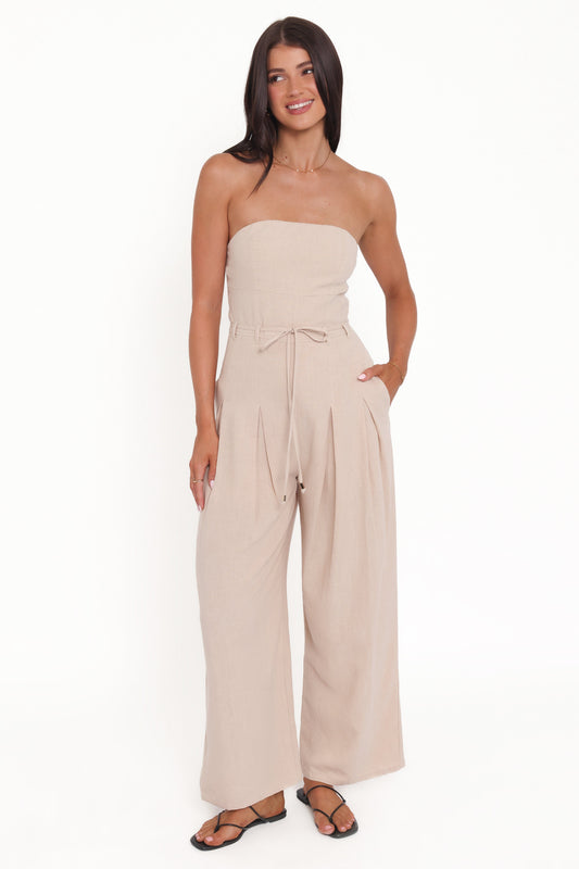 Calliope Tie Waist Jumpsuit - Wheat