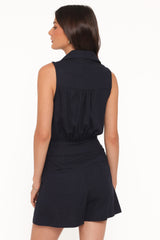 Claudia Collared Romper - Navy