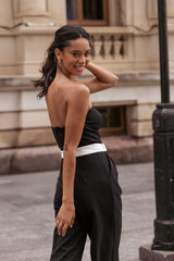 Elaria Scalloped Belted Jumpsuit - Black