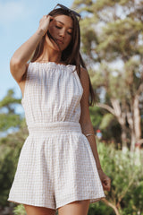 Felicity Romper - Beige Gingham