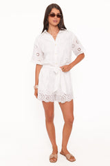 Jamie Tie Front Romper - White Broderie