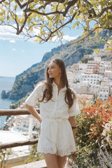 Jamie Tie Front Romper - White Broderie