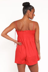 Liora Pleated Romper - Red