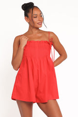Liora Pleated Romper - Red