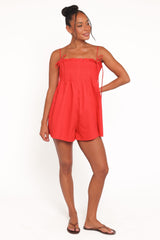 Liora Pleated Romper - Red