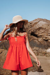 Liora Pleated Romper - Red