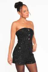 Madeline Strapless Tweed Romper - Black