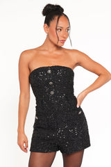 Madeline Strapless Tweed Romper - Black