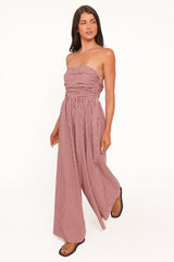 Paige Strapless Jumpsuit - Red Gingham