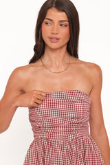 Paige Strapless Jumpsuit - Red Gingham