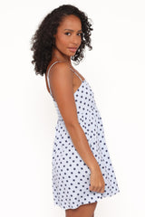 Quinley Romper - Blue Polka Dot