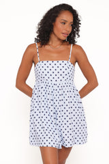 Quinley Romper - Blue Polka Dot