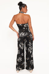 Raelynn Halter Jumpsuit - Black Floral