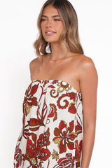 Sallie Strapless Romper - Brown Floral
