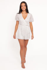 Varity Puff Sleeve Romper - White