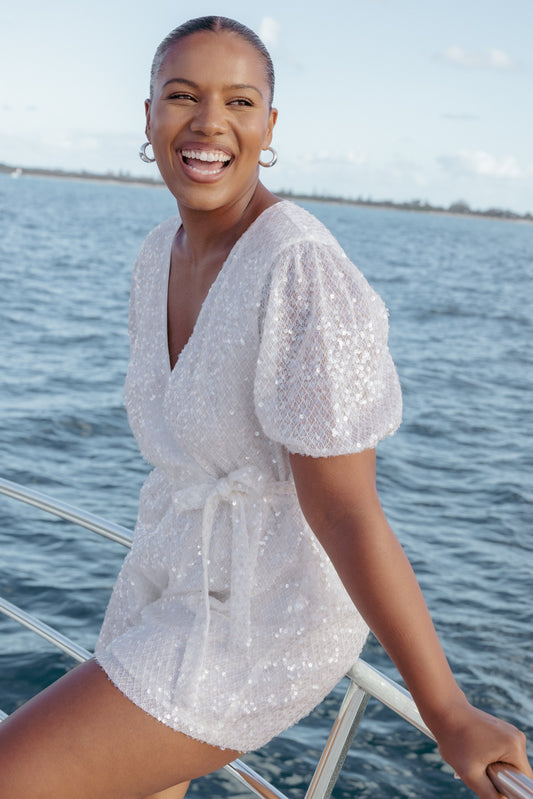 Varity Puff Sleeve Romper - White