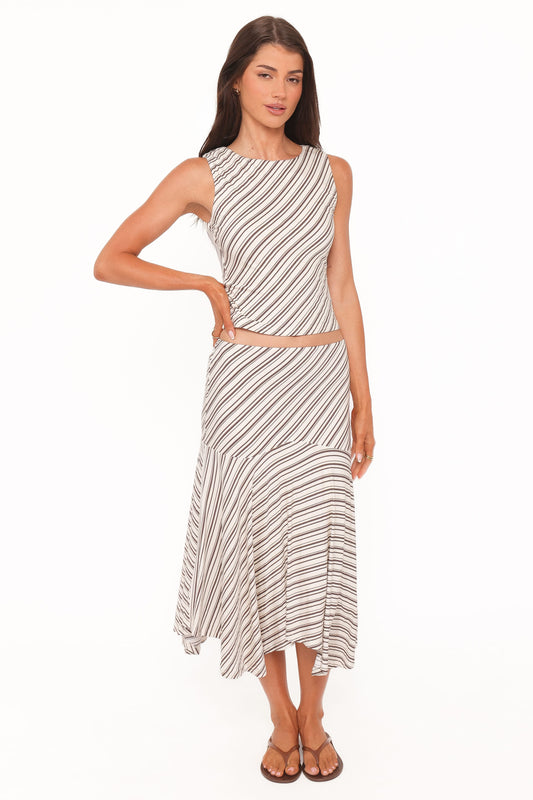 Amber Skirt Set - Cream/Brown Stripe