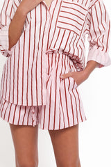 Ashlyn Short Set - Pink And Burgundy Stripe
